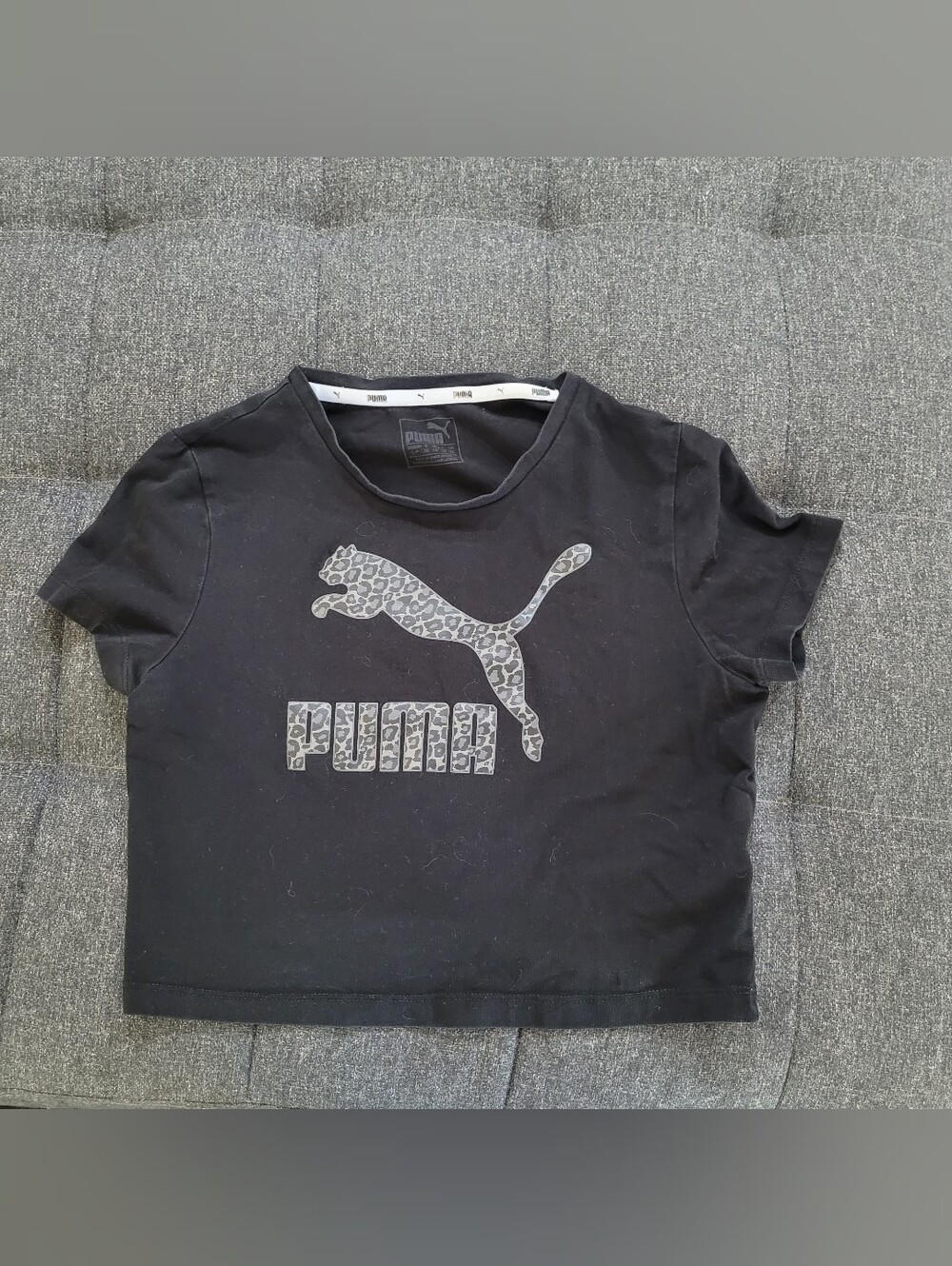 Puma Black Crop Tee with Leopard Logo